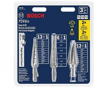 BOSCH High Speed Steel Turbo Step Drill Bit Set 3 Pc