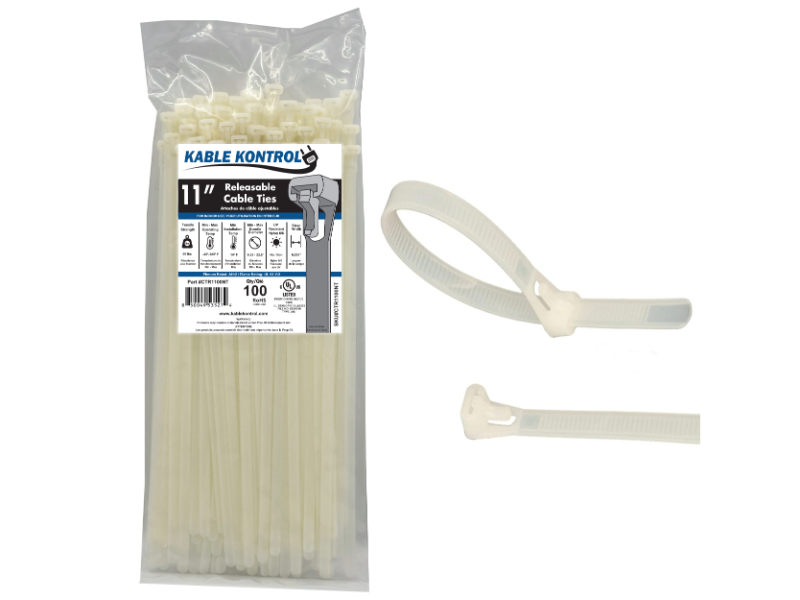 Kable Kontrol Releasable Reusable Zip Ties - 8 Long - 50 Lbs Tensile Strength - 100 pack - Natural