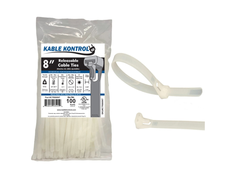 Kable Kontrol Releasable Reusable Zip Ties - 6 Long - 50 Lbs Tensile Strength - 100 pack - Natural